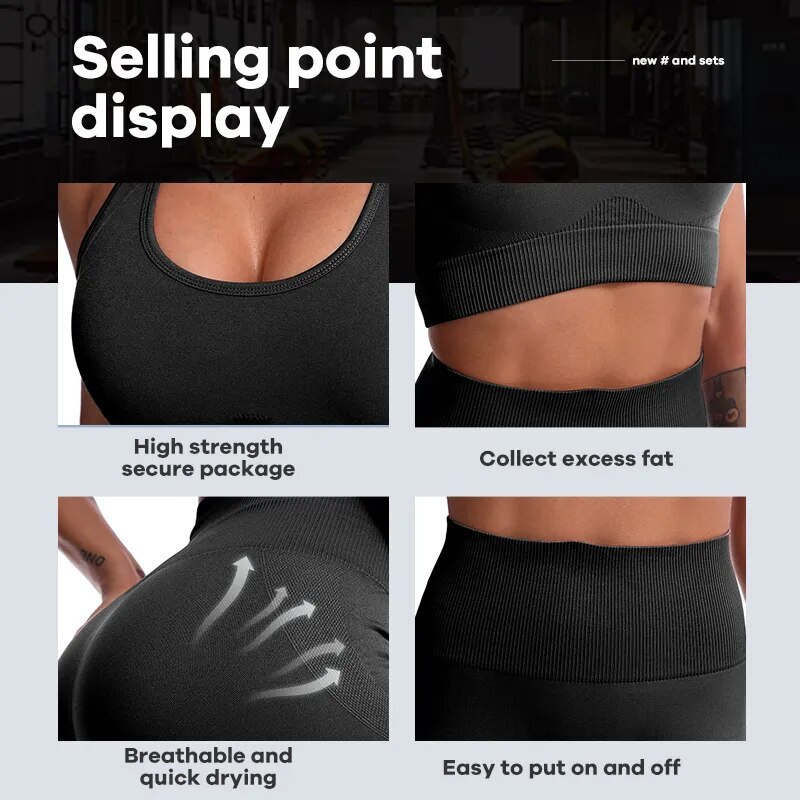 Seamless Women's Yoga 2-Piece Work Sweatshirt Gym Outfit Fierss Long Sleeved High Waisted Leggings/Bra And Shorts Set
