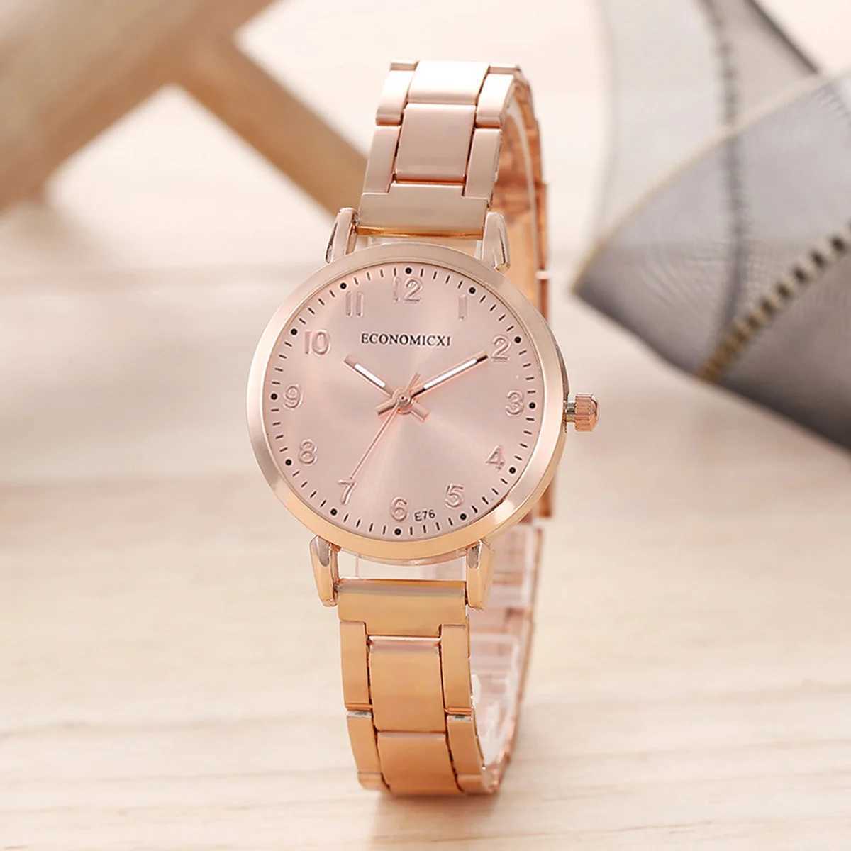 New Hot Selling Fashion Light Luxury Simple Rose Gold Womens Watch and Butterfly Water Diamond Ring Earrings Bracelet NecklaceX240923