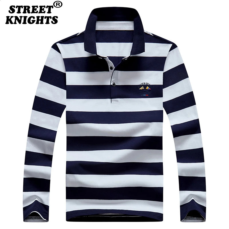 2023 Stripe Men Polo Shirt Cotton Long Sleeve Spring Autumn Embroidery Warm Casual Fashion 240920