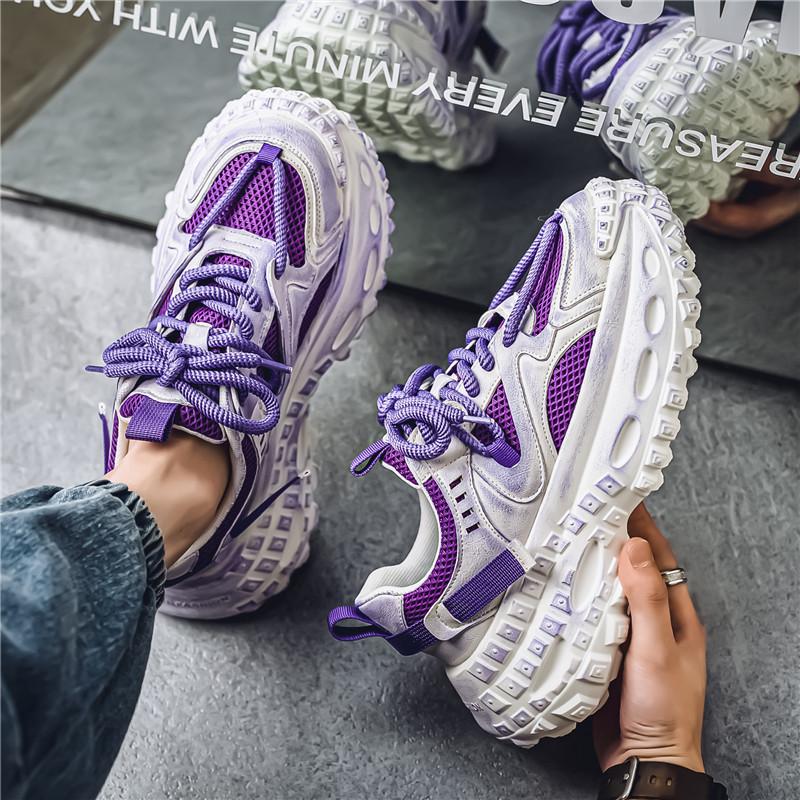 2024 new free shipping running shoes suitable for men's breathable mesh thick sole height increasing sports shoes black purple gray outdoor sport
