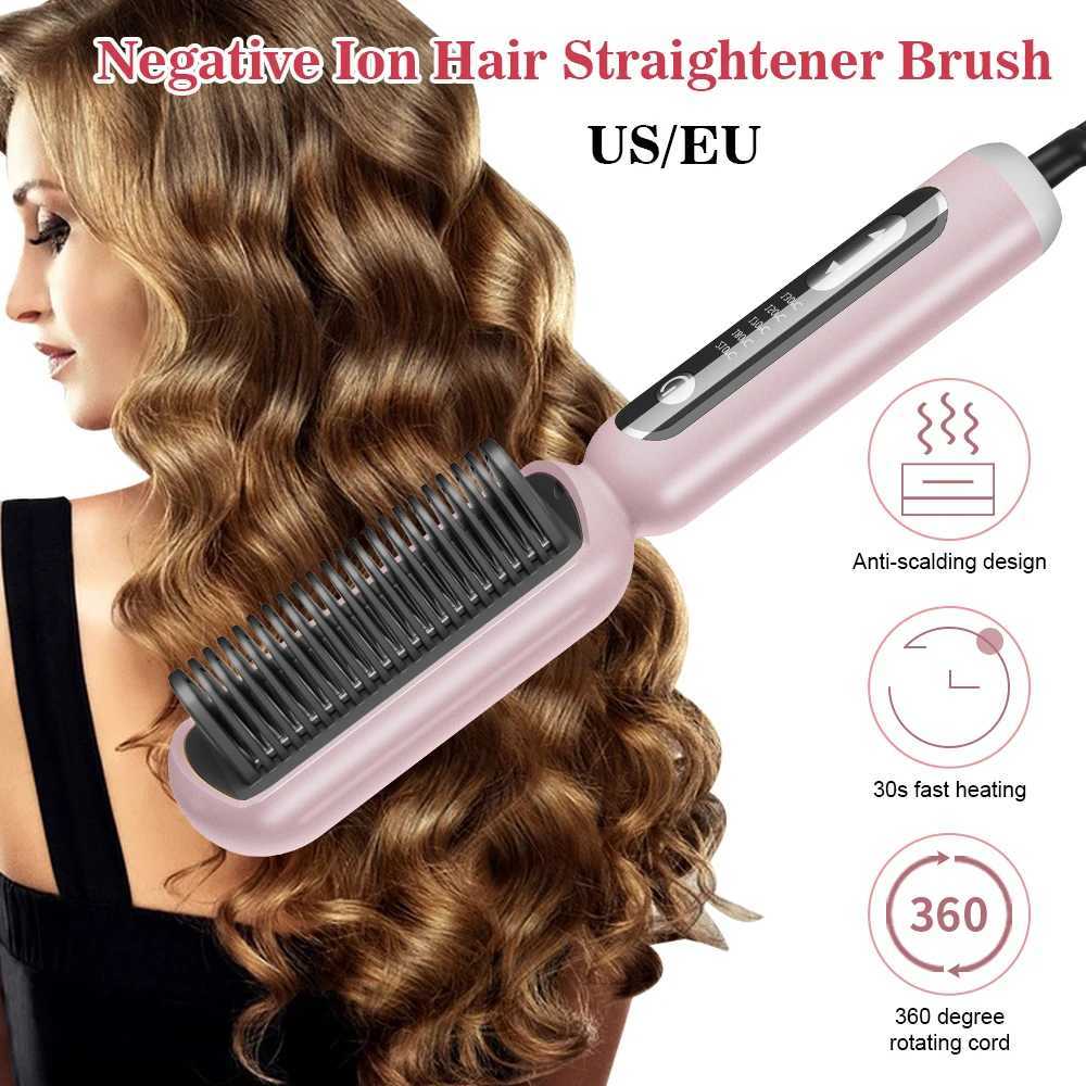 Negative ion straight hair brush for repairing damaged hair care ceramic anti scalp electric straight hair with gift hot comb CL240923