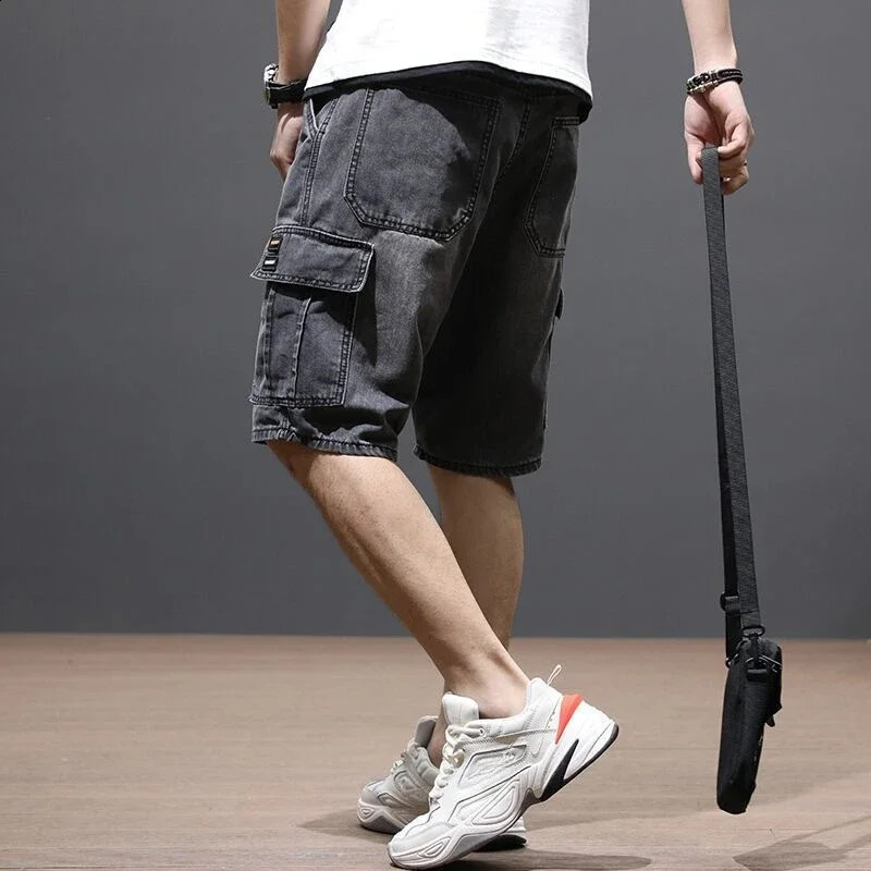 Mens denim shorts blue long tear Bermuda half mens shorts trend Korean fashion Xl retro Jorts Y2k 240923