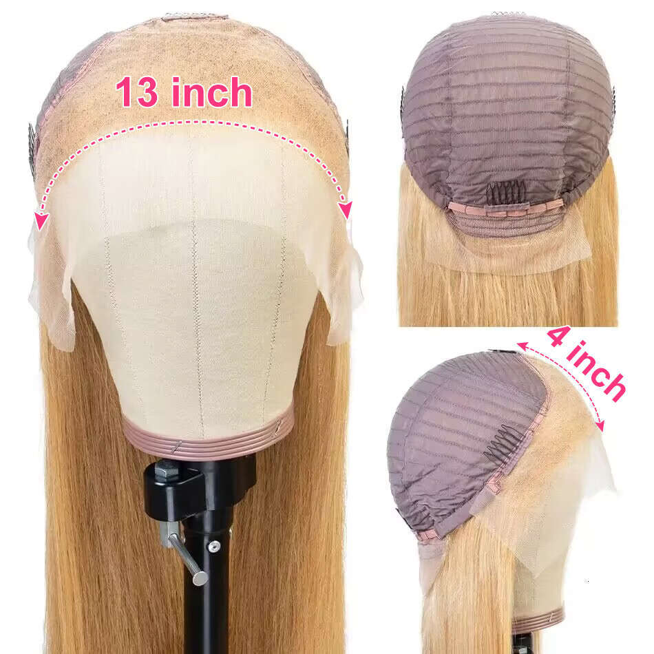 #27 Honey Blonde 13x4 HD Transparent For Women Bone Straight Human Hair Lace Front Wig