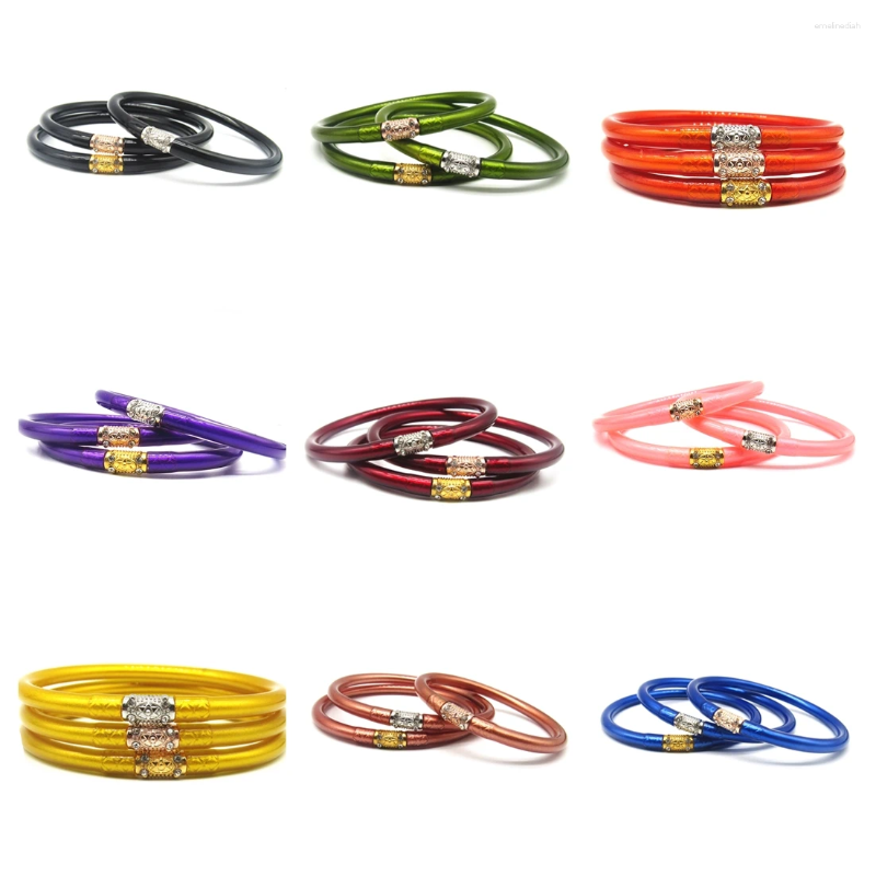 Bangle High Quality 3Pcs/Set Golden Glitter Filled Silicone Jelly Bracelet Lightweight Buddha Girl Bracelets For Women Girls