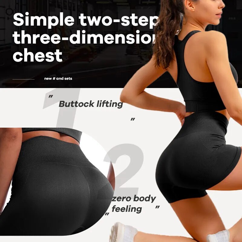 Seamless Women's Yoga 2-Piece Work Sweatshirt Gym Outfit Fierss Long Sleeved High Waisted Leggings/Bra And Shorts Set