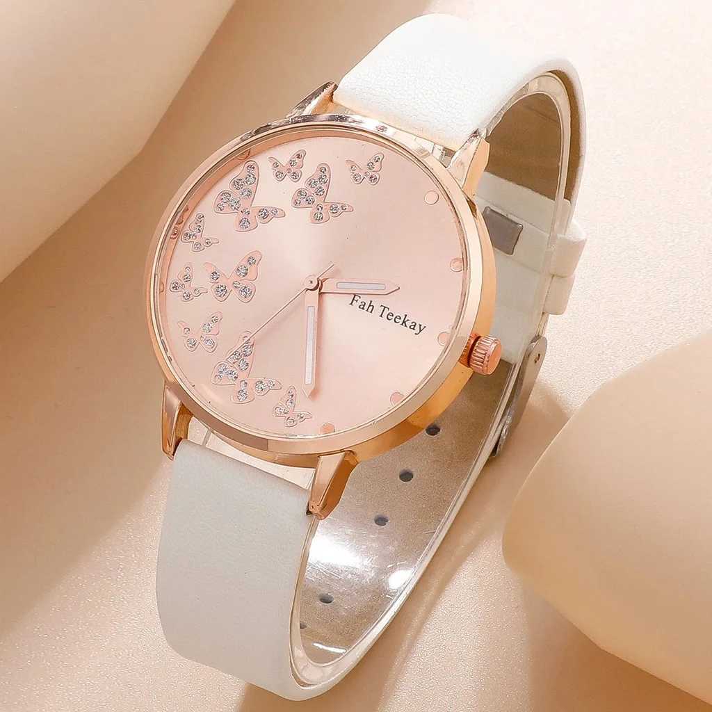 2pcs/set fashion Butterfly pattern rhinestone pu leather women wrist watchX240923