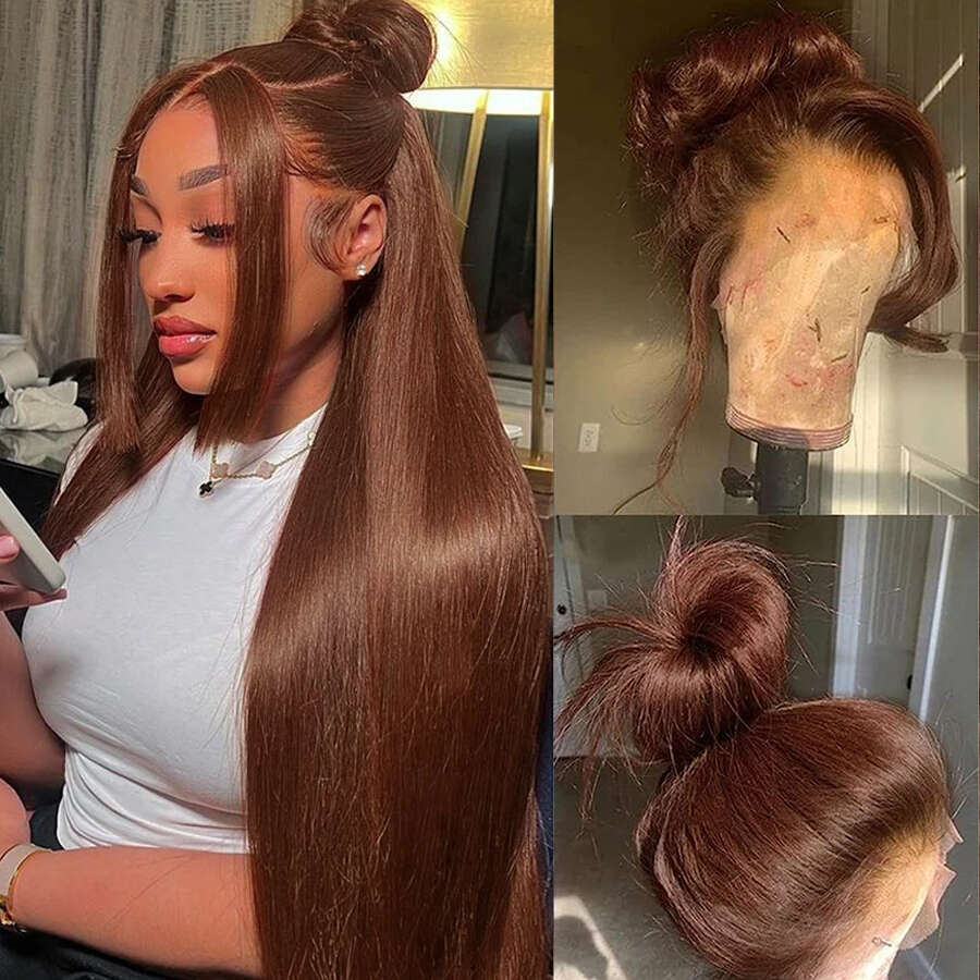Chocolate Brown Straight 13X4 Front 180Density 4X4 Lace Frontal Colored Human Hair Wig Brazilian Remy hair