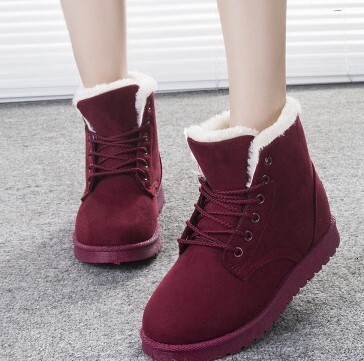 2024 Factory Direct Winter Student Snow Women's Short Warm Boots Lace Up Flat Heels Korean Cotton Shoes