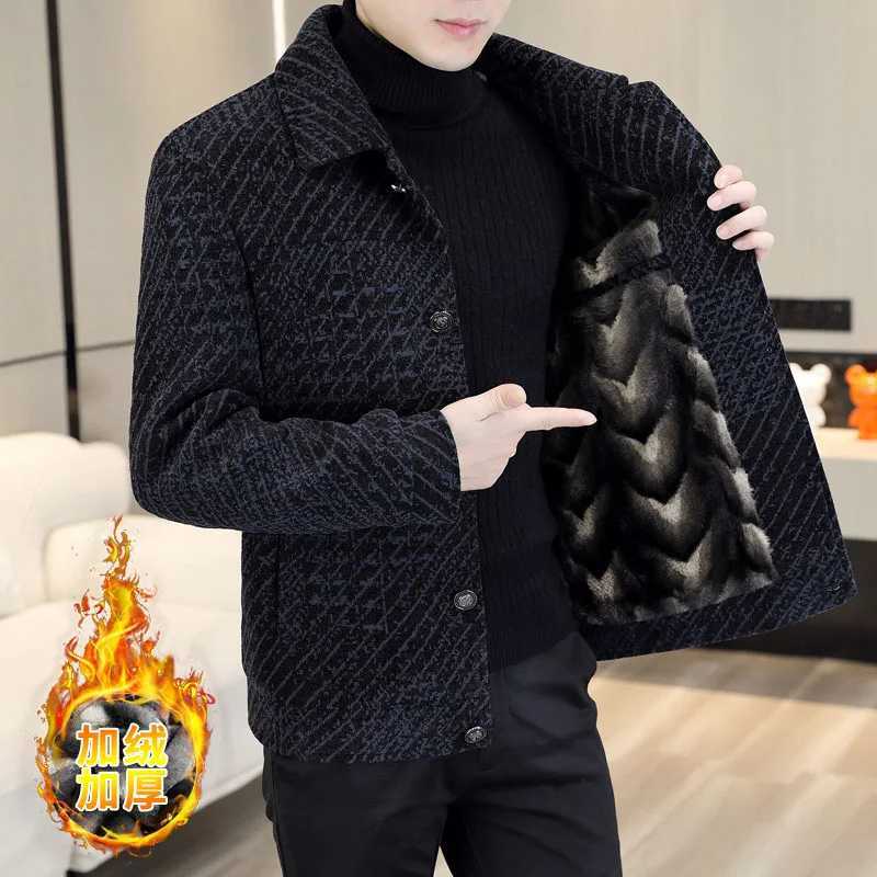 2022 Autumn Winter Striped Wool Blended Jacket Mens Plush and Thick Casual Business Short Trench Coat Social Street Clothing Coat W240921