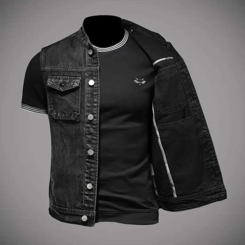 2024 new denim jacket motorcycle vest retro fashion motorcycle riding clothing casual denim vest mens clothing W240923
