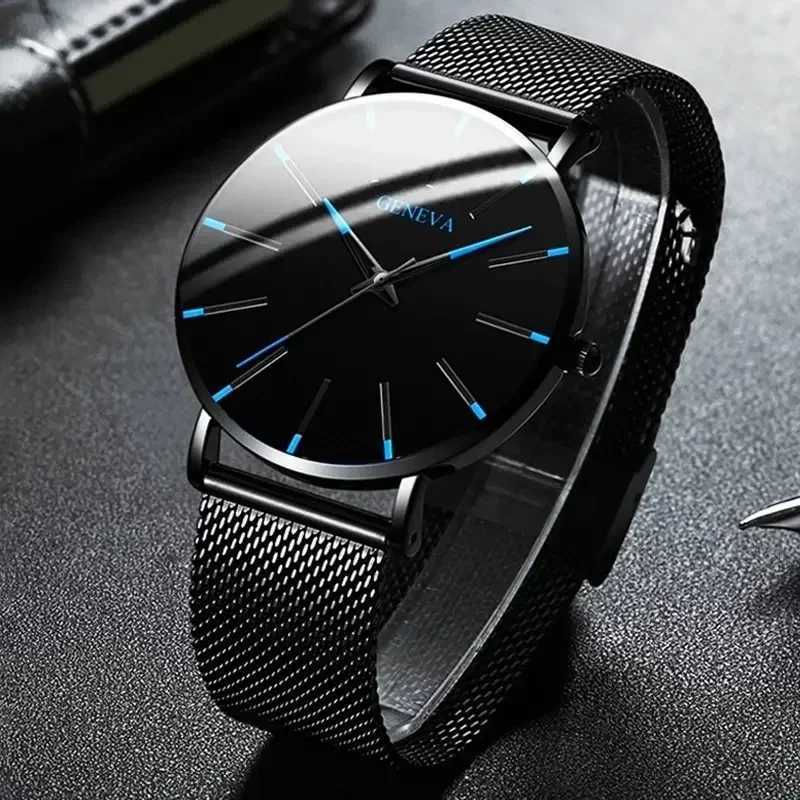 Fashion Relogio Masculino Ultra Thin Watches Mens Minimalist Watch Men Business Stainless Steel Mesh Belt Quartz WristwatchesX240923
