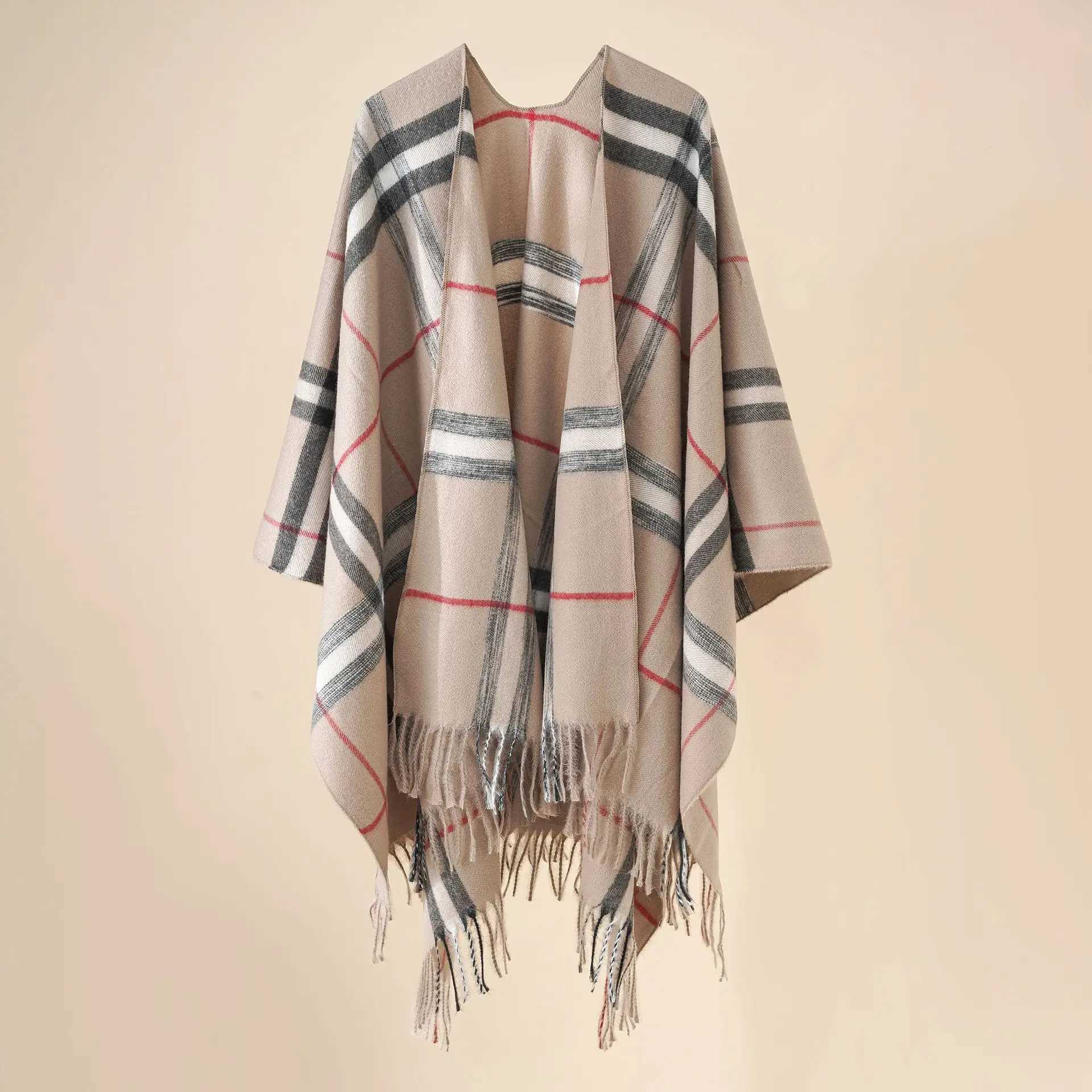Scarves Women Cashmere Feeling Shl La Classic Plaid Ce Spring Autumn Retro Cardigan Winter Cloak with Tassels Soft Large Blanket J240923