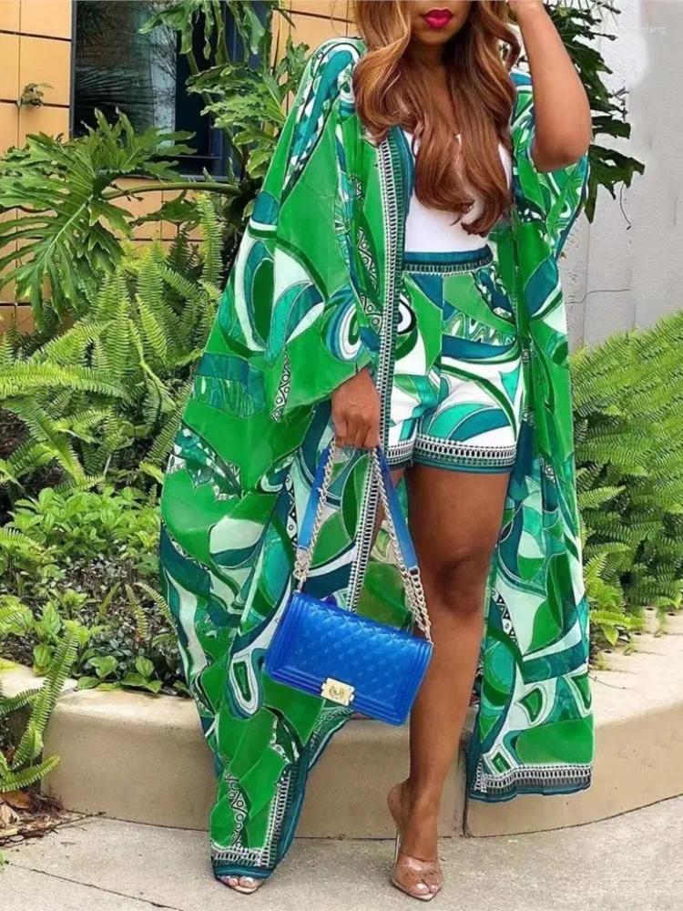 Women's Tracksuits Spring Summer Casual Coat Shorts Set Office Lady Fashion Elegant Print Jacket Robe Pant Two Piece Women Outfit 2024