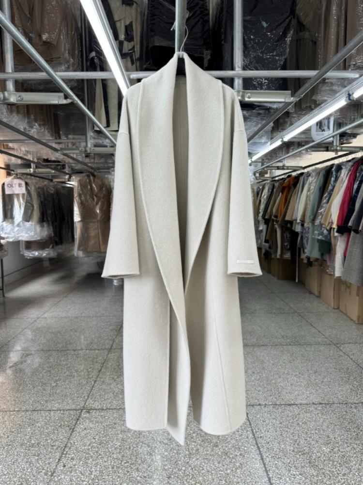 Scarf Double-Sided Office Lady Woolen Jackets 2024 Autumn And Winter Simple Loose Profile Lace-Up Elegant Women's Long Wool Coat