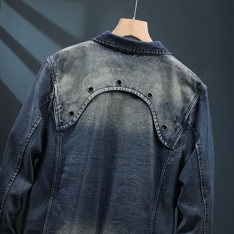 Autumn Retro Denim Jacket Mens Laundry Nostalgic Pocket n Street Motorcycle Clothing 240921