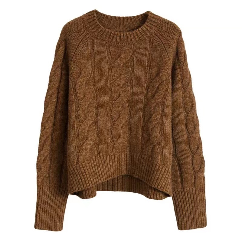 European Station Round Neck Thick Short Cashmere Sweater Women's Loose Pullover Autumn/Winter Twisted Fleece Bottom Knit