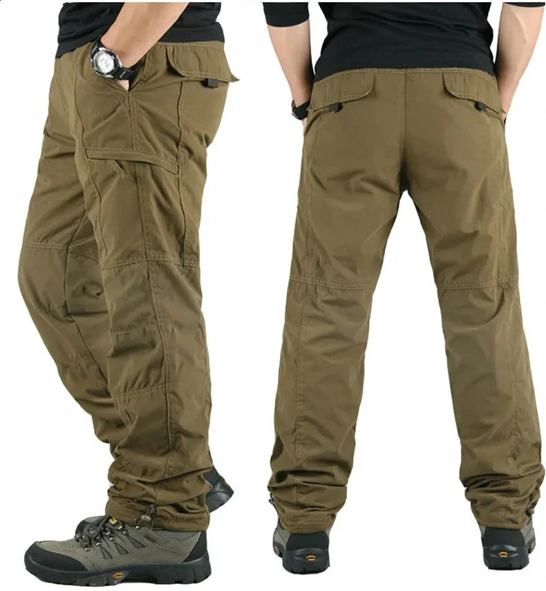 Winter Pants Men Double Layer Fleece Cargo Pants Waterproof Thicken Warm Baggy Work Long Trousers Man Tactical Pants Clothing 240911
