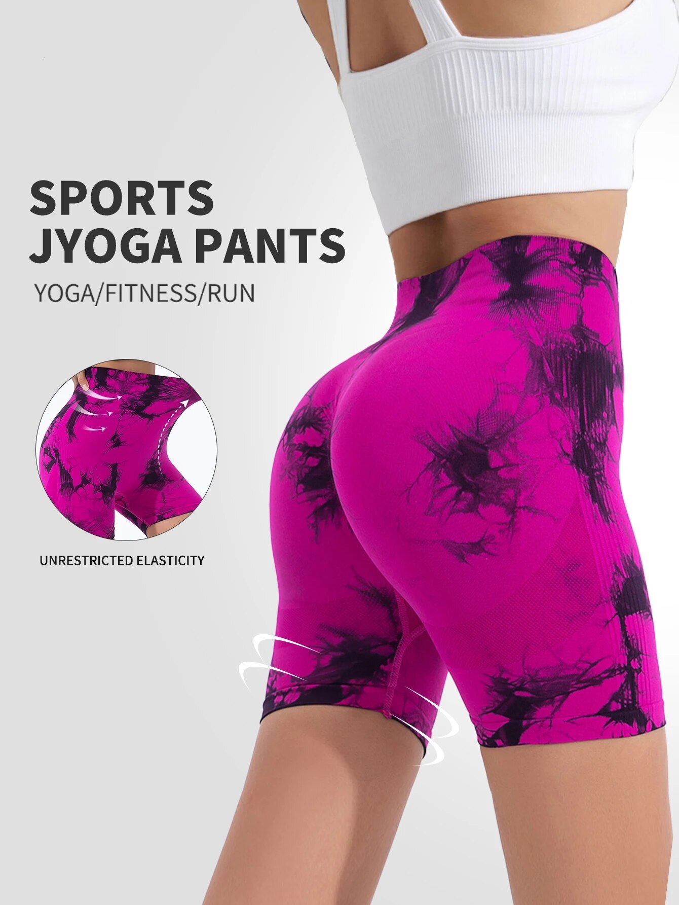Cross Border Peach Lifting Buttoc Tied At High Waist Yoga Fiess Pants, Seamless Tie Dyed Sports Tight Pants