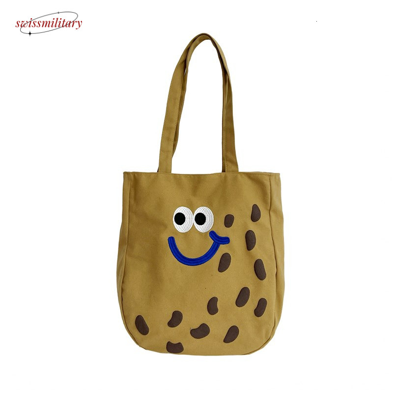 Large Capacity Handheld Bag for Women, Fashionable, Funny, Embroidered, Cute, Cartoon Canvas, Single Shoulder Art Versatile #23 Swissmilitary