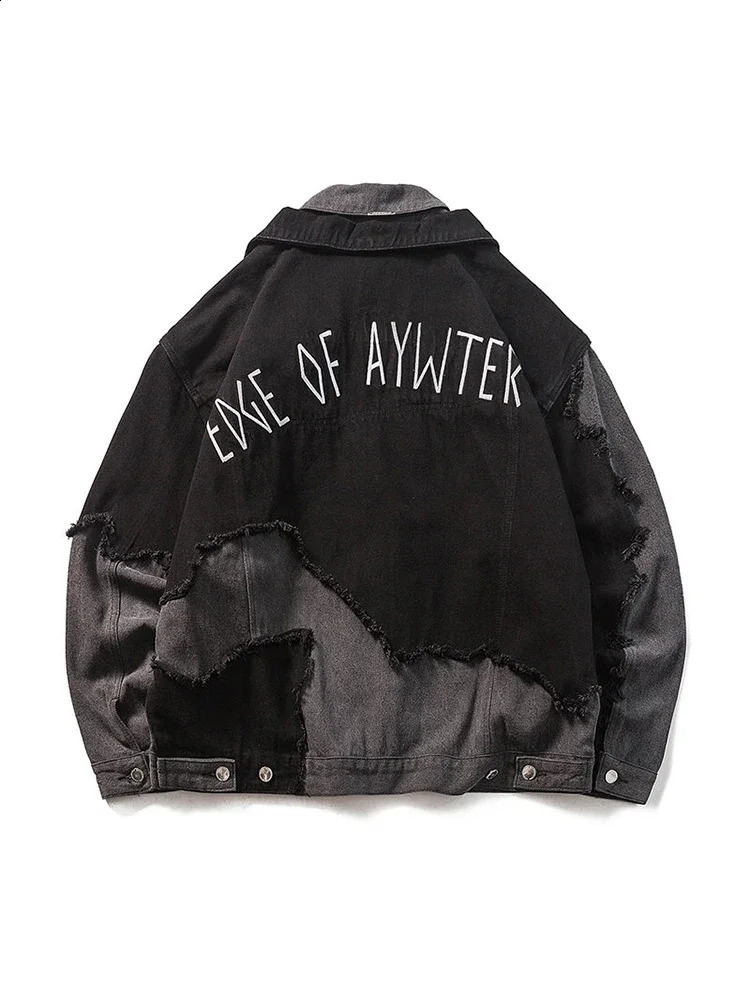 Mafokuwz street denim jacket unisex cool Vandalism patch work mens oversized workwear punk niche American 240921