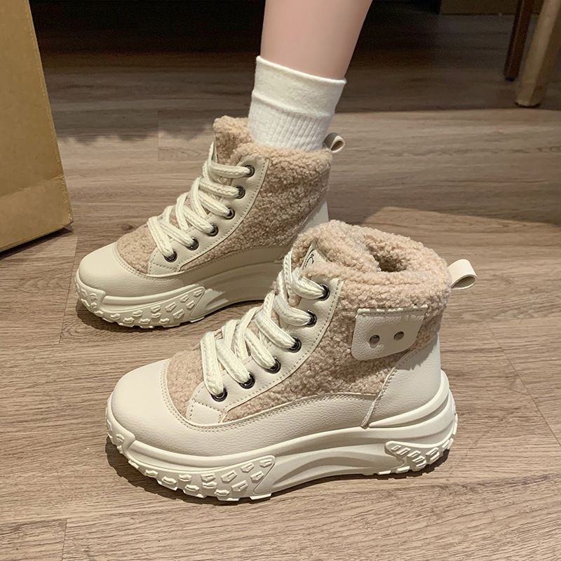 2024 winter high top veet white New Korean version height increasing sports and leisure shoes