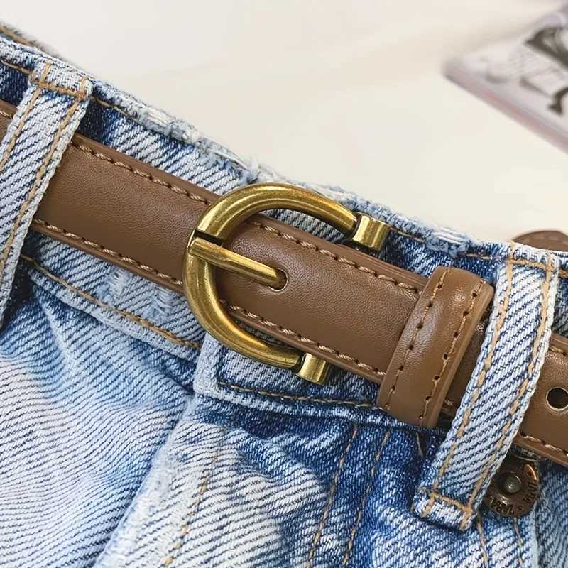 Retro Semicircle Buckle Belt Womens Stylish PU Leather Thin Waistband Pressure Line Edge Decoration Pants Versatile Waist BandX240923