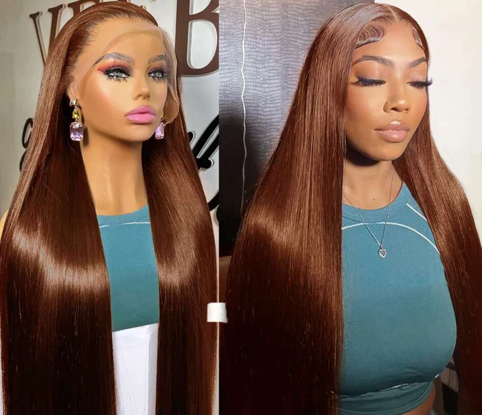 13x6 Chocolate Brown Front Colored Human Hair Wigs For Women HD 13x4 360 Transparent Bone Straight Lace Frontal Wig