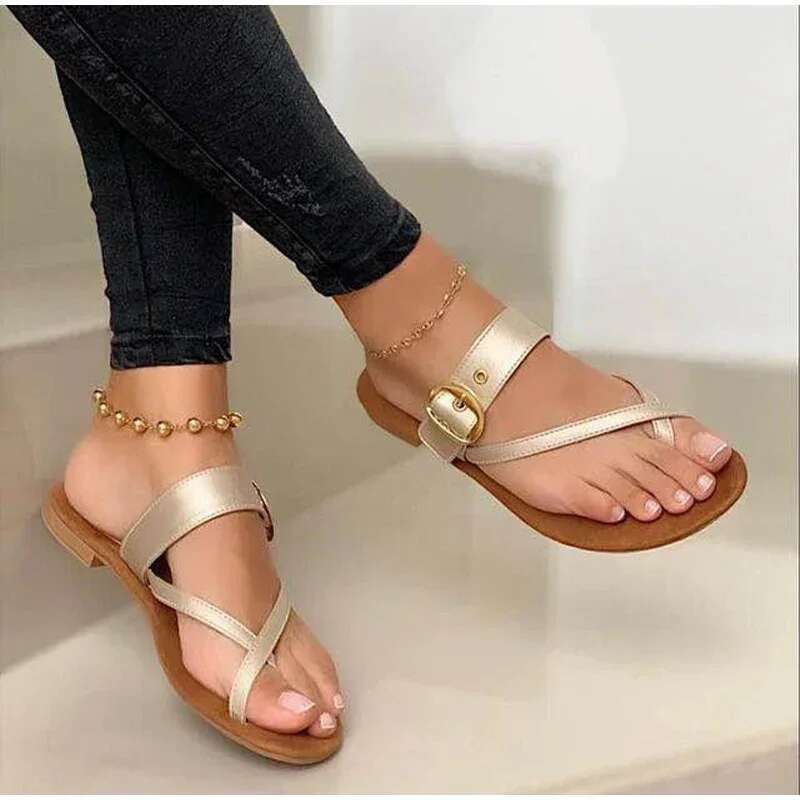 Fashion Slippers Women Summer New Clip Toe Buckle Casual Shoes Ladies Beach Flat Flip ps Female atos De Mujer