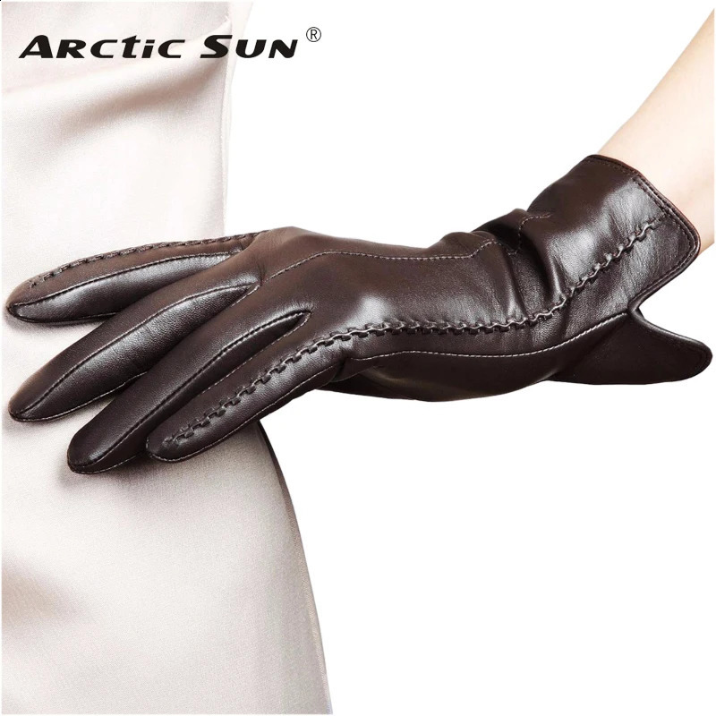 Real leather gloves for women high-quality and elegant womens Lambskin autumn and winter pleated lining womens driving gloves L085 240921