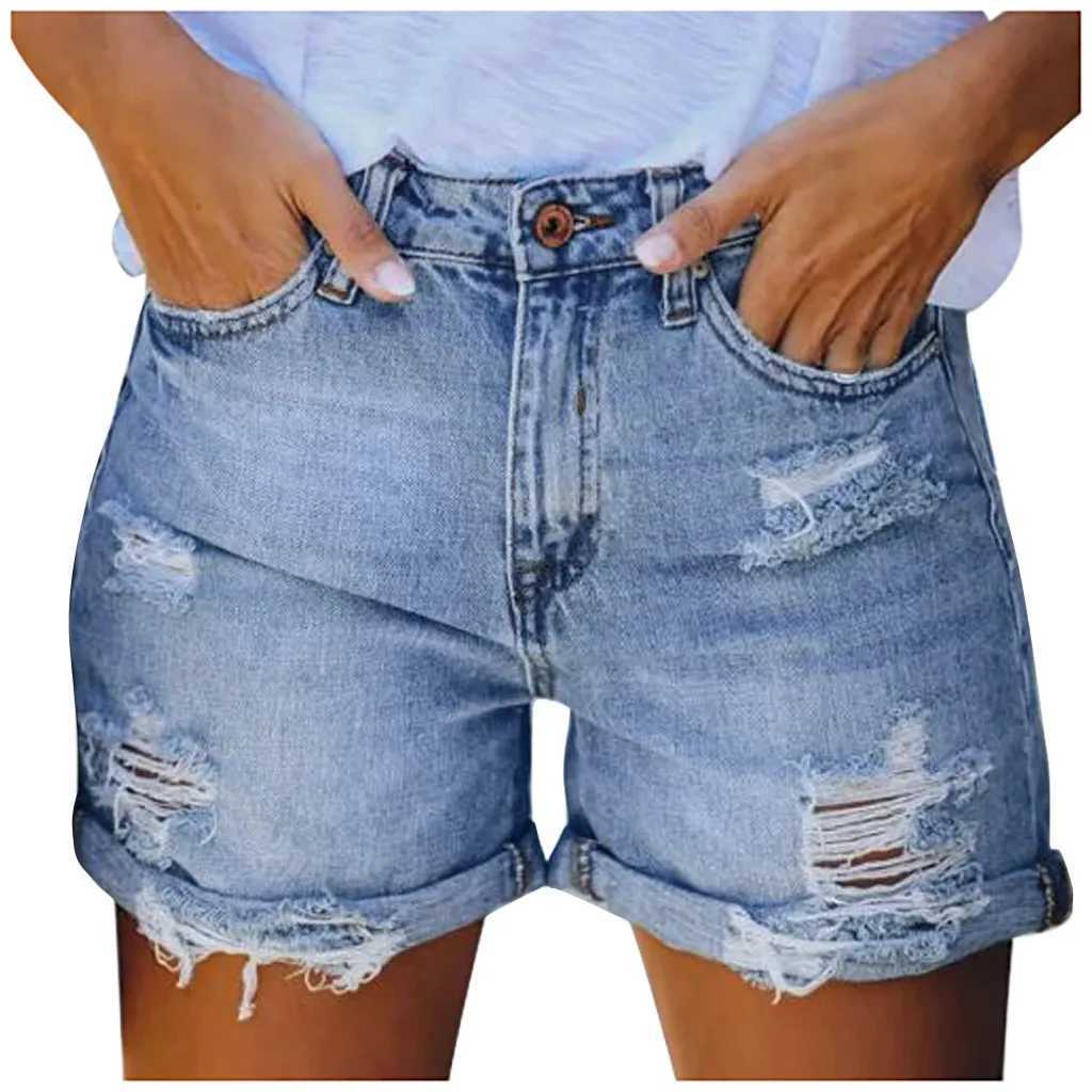 Chic Broken Holes Fashion Women Denim Shorts Summer New Streetwear Female Three Quarter Pants Korean Casual Straight BreechclothX2409