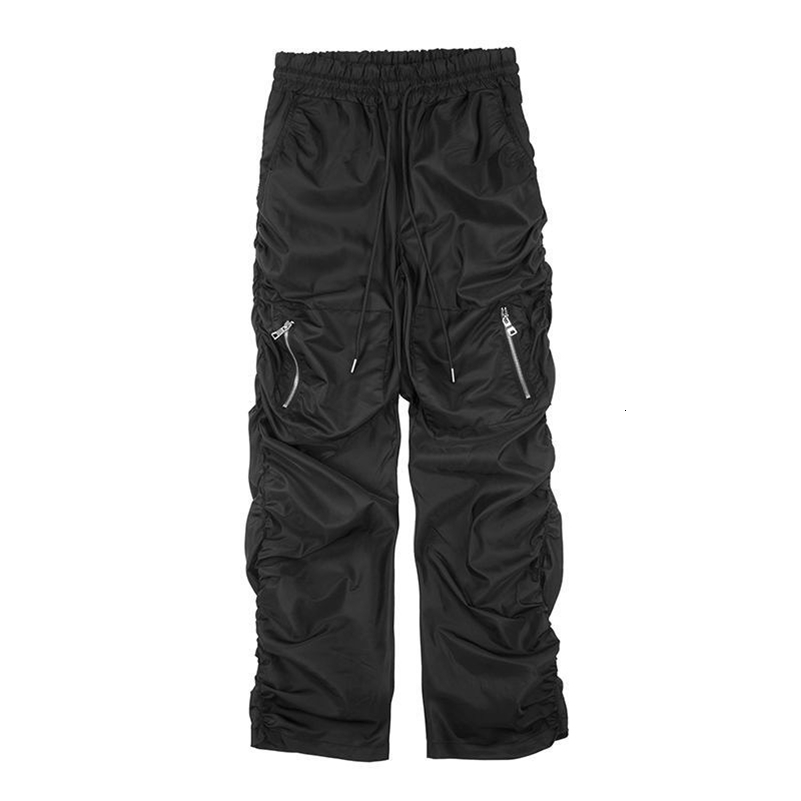 Functional Pleated Pocket Cargo Pants Men Y2K High Street Retro Street Hip Hop Loose Fashion Trend Straight Leg Pants 240923
