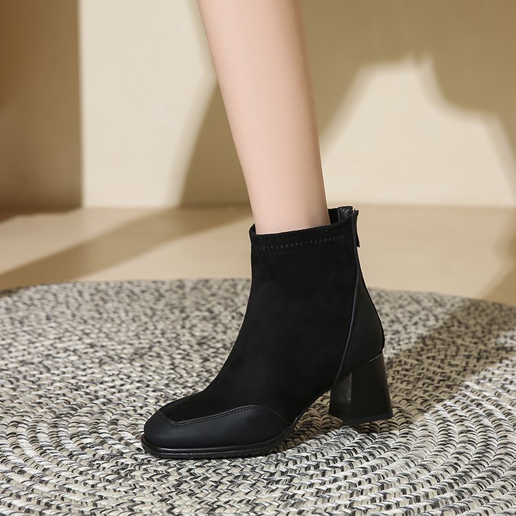 High Heel Boots for Women - Versatile Square Toe Chunky Heels in Black, Apricot, Brown | 2024 Collection dc9b