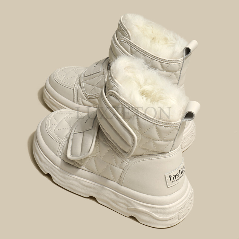 Fur White Women Padded hot Cotton Shoes Winter Warm Pu Leather Snow Footwear Thick Bottom Plush Short Ankle Boots