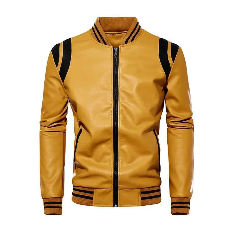 Leather Jacket Men Patchwork Biker Coat Motorcycle Jackets Mens Winter Casual Fleece Warm Coats Stripe Loose Outwear s s s