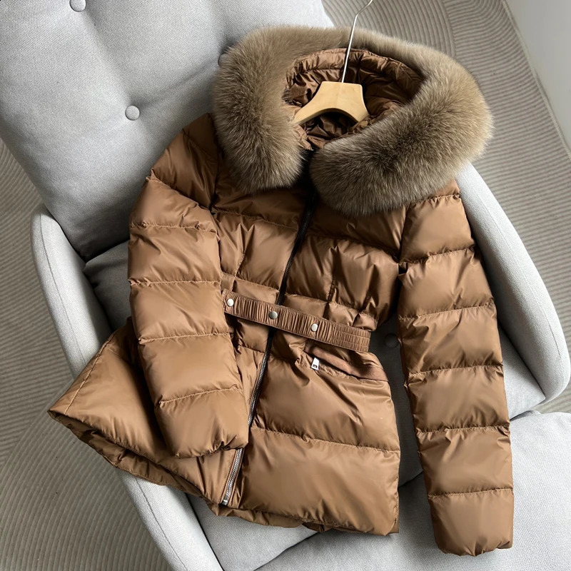 Lagabogy Winter Womens Ultra Light Inflatable Jacket y Real Fox Fur Hooded 90% White Duck Down Warm Thin Parkas 240921