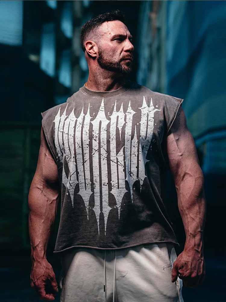 American style printed sleeveless T-shirt mens summer loose basketball vest fashionable street jogging and fitness vest 240923