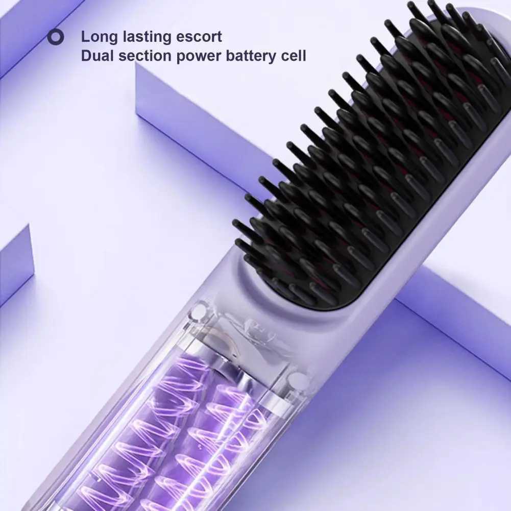 Straight hair brush LCD display screen 9 temperature adjustable fast heating charging cordless negative ion hot brush electric curling CL240923