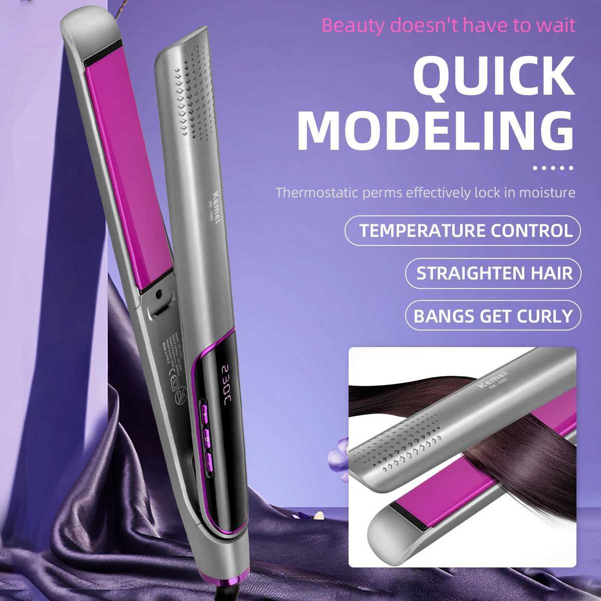 KEMEI anti-static flat iron straightener with LCD panel professional salon model womens ceramic straightener CL240923