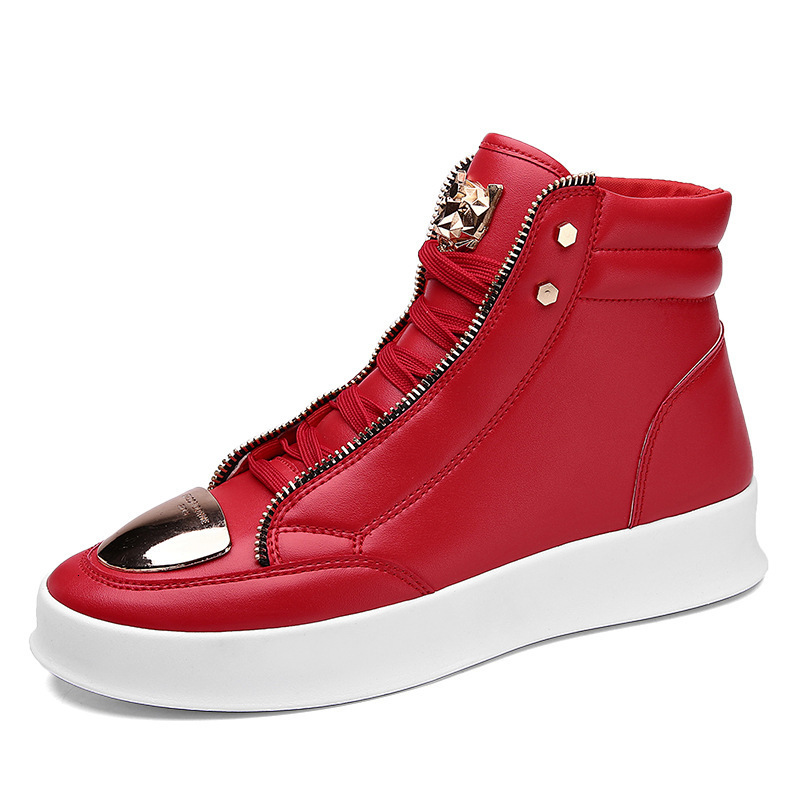 Autumn Men Ankle Boots Tiger Relief Leather Basketball Shoes Zip Flats Sneakers Male Casual Shoes Loafers Punk Nightclub Boots NOXYZ33