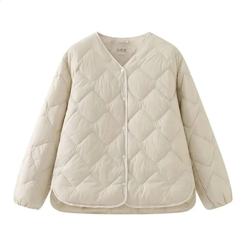 Top tier winter 90% white duck down womens ultra light jacket fashionable Korean diamond warm Oneck 240921