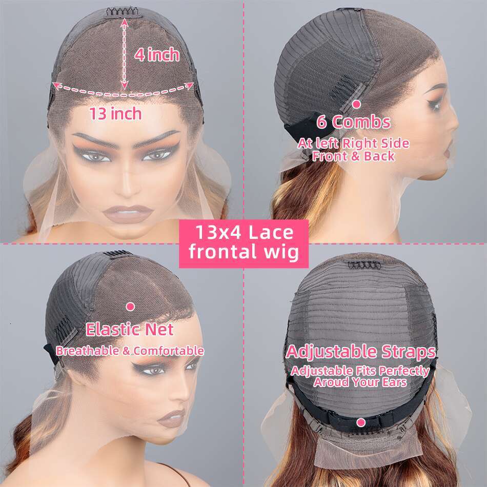Highlight Body Wave 13x4 HD Front Human Hair Wigs For Women Honey Blonde Transparent Lace Frontal Wig