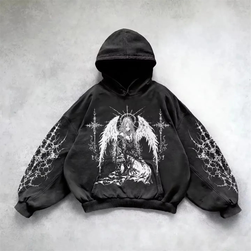 Y2k Gothic Clothing Hoodie Men Women Goddess Pattern Printing Hip Hop Casual Sweatshirt Selling Personality Retro Streetwear High Stree