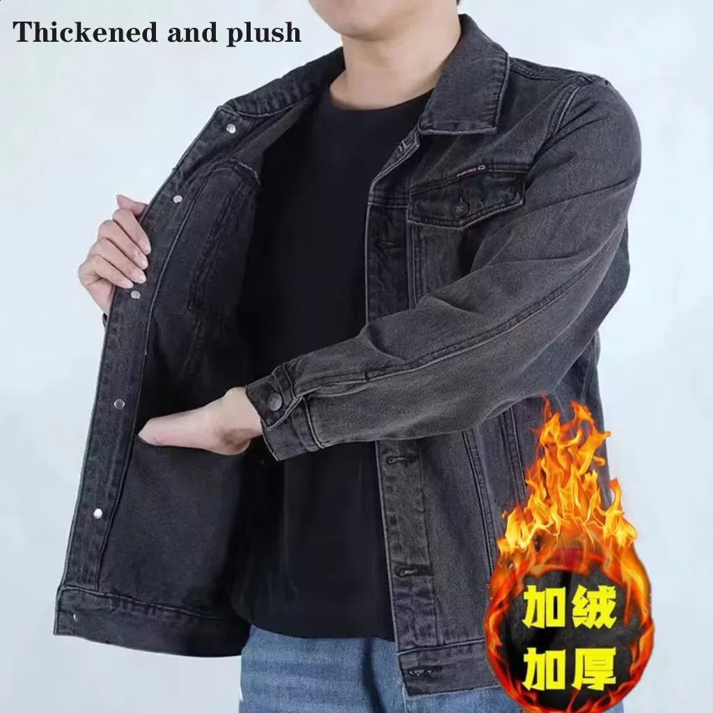 Winter mens denim jacket thick wool warm fashionable classic collar ultrathin bicycle jeans ed clothing 240921
