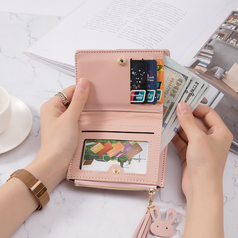 New PU Women's Wallet Made of Leather Women Card Holder Foldable Portable Lady Coin Purses