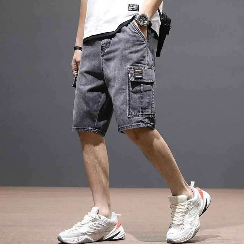 Mens denim shorts blue long tear Bermuda half mens shorts trend Korean fashion Xl retro Jorts Y2k 240923