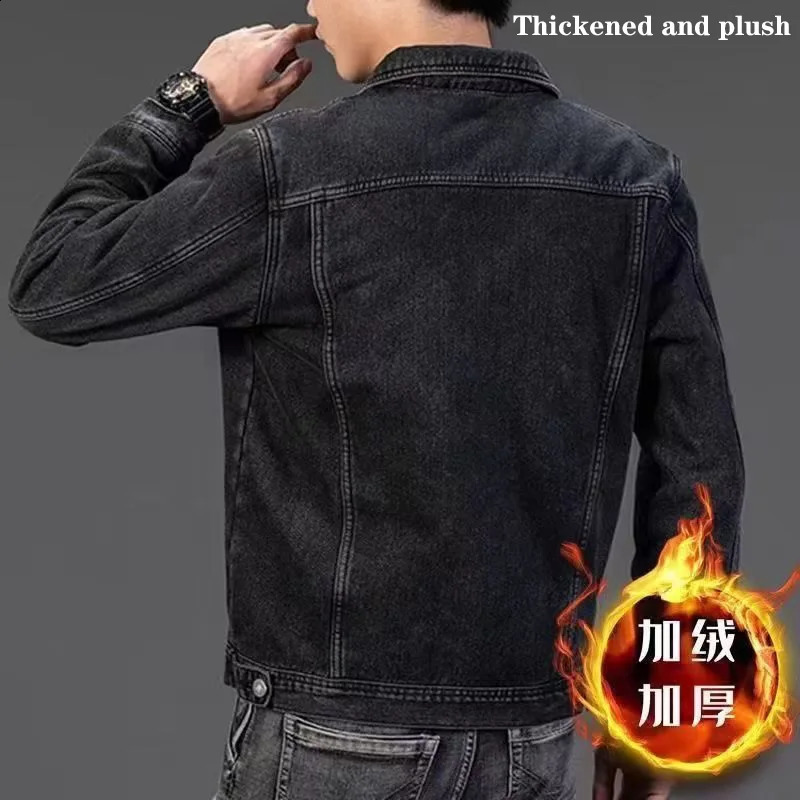 Winter mens denim jacket thick wool warm fashionable classic collar ultrathin bicycle jeans ed clothing 240921