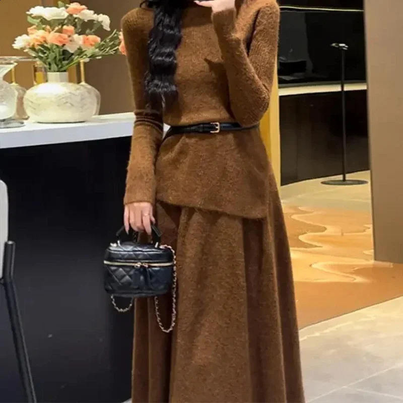 Womens Crochet Dresses In High Quality Autumn and Winter Female Knit Dress Loose On Sales Long Sleeve Korean Fashion 240913