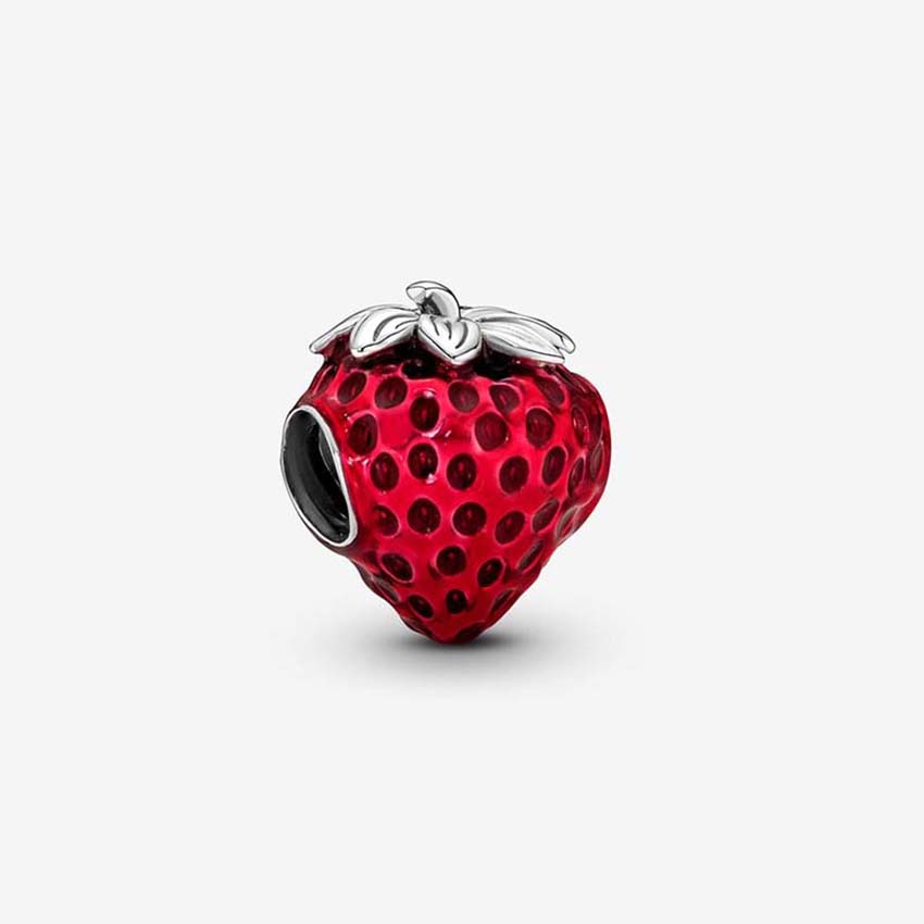 Seeded Strawberry Fruit Charm 925 Sterling Silver Logo Charms Set Bracelet Bangle DIY Making Components Women Jewelry Beads Red Charm with Luxurious Box Wholesale