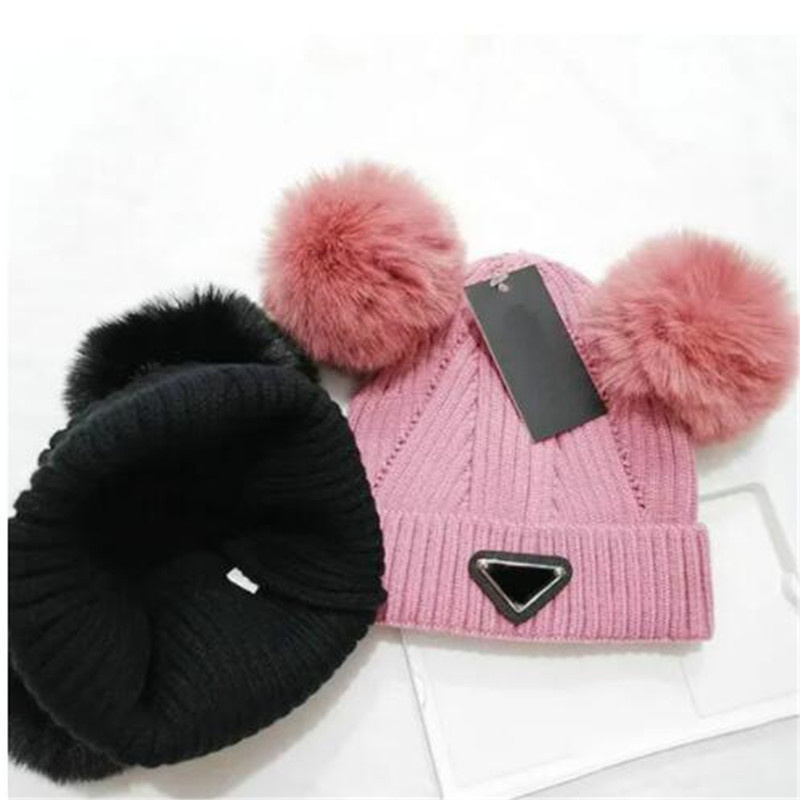 Winter Kids Caps Designer Knitted Hat Fashion Letter Baby Cap Popular Warm Windproof Double Pom Children Beanie Hats Fit 1-5 Years