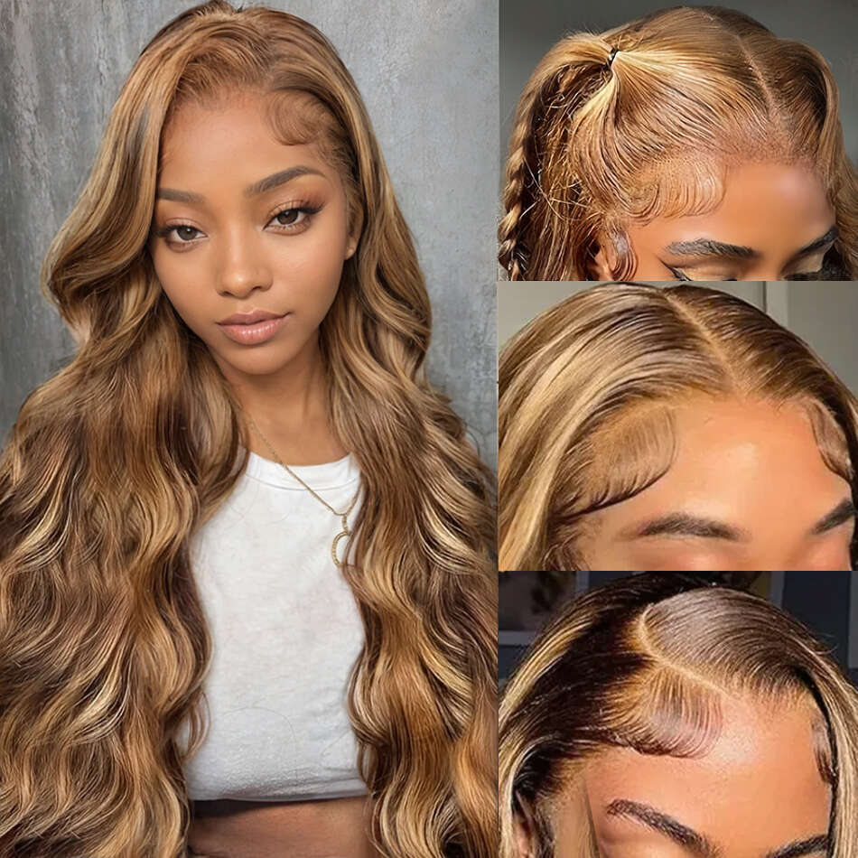 427 Highlight Ombre Colored Body Wave 13X4 Front Human Hair 13X6 HD Transparent Lace Frontal Wig Brazilian For Women